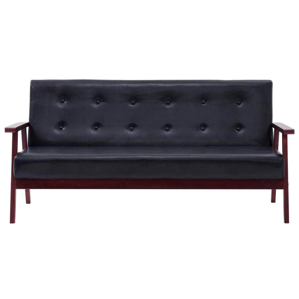 Sofa Set 3 Piece Black Leather