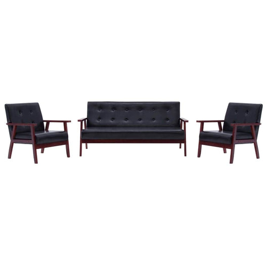 Modern black sofa: 3 Piece Black Leather Sofa Set