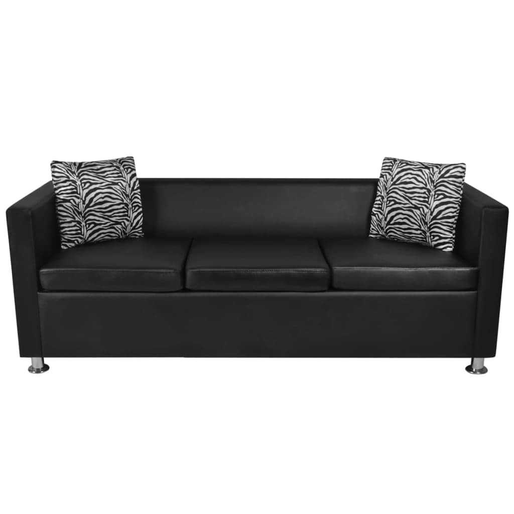 Sofa Set Artificial Leather 3-Seater 2-Seater Armchair Black