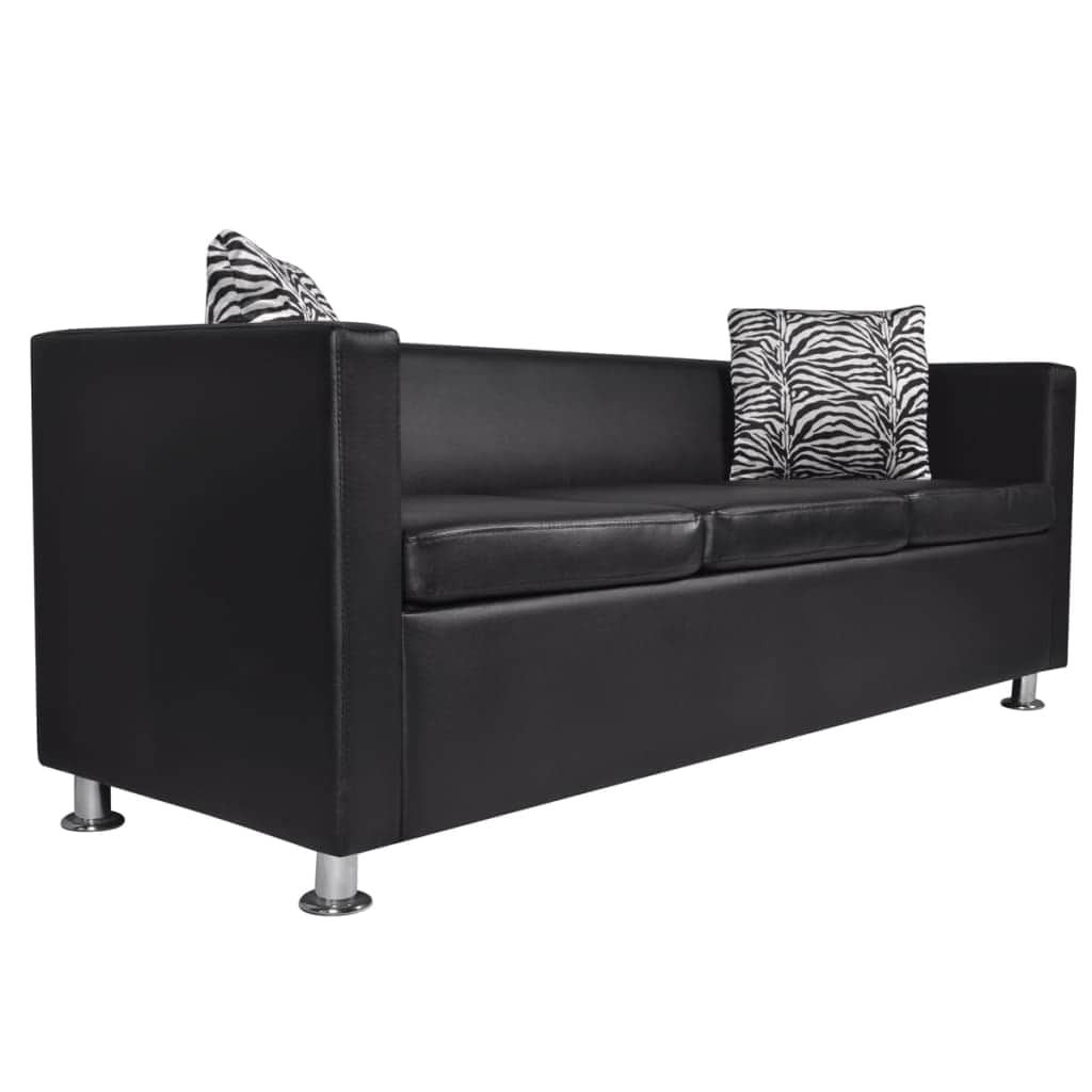 Sofa Set Artificial Leather 3-Seater 2-Seater Armchair Black