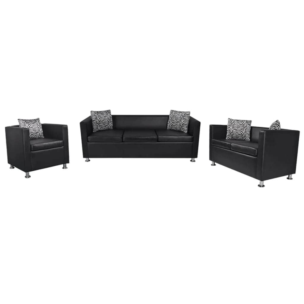 Sofa Set Artificial Leather 3-Seater 2-Seater Armchair Black