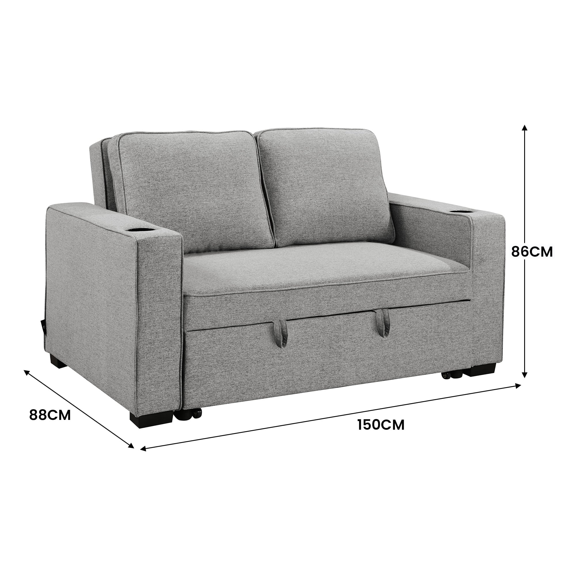 Linen Sofa Bed With Cup Holders 88x150x86cm