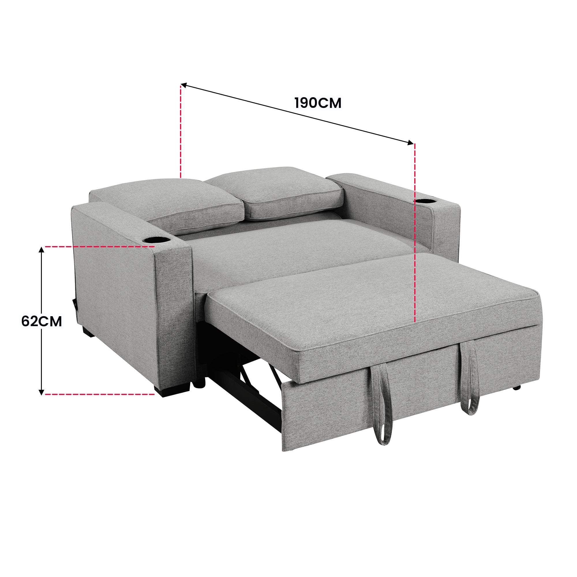 Linen Sofa Bed With Cup Holders 88x150x86cm