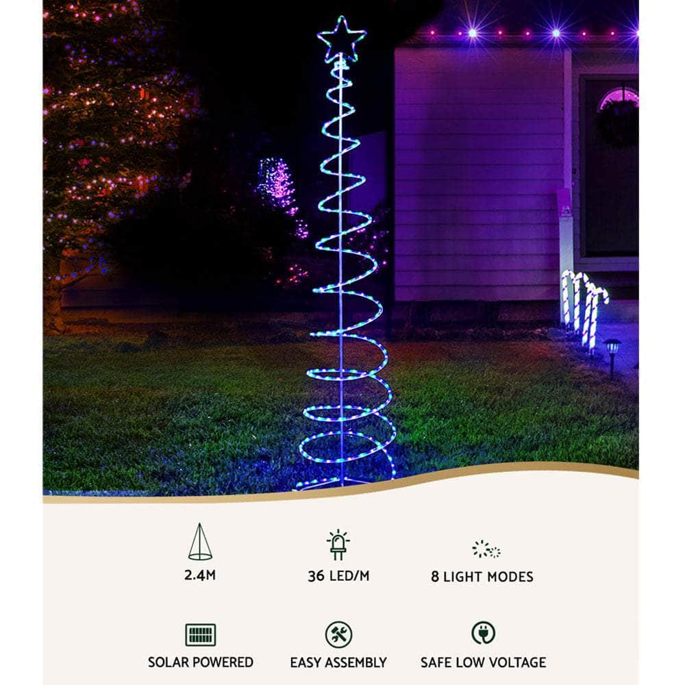 Solar Christmas Tree  2.4M LED Motif Lights in 8 Multi-Color Modes