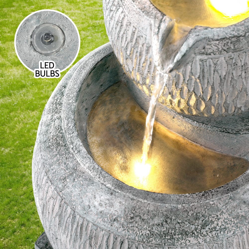 Grey colour - Solar Fountain Water Feature Bird Bath Garden LED Light 80CM Grey