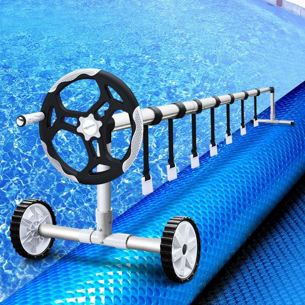 Aquabuddy 8x4.2m Pool Cover 400 Micron Solar Blanket Blue, Swimming Roller Wheel Adjustable
