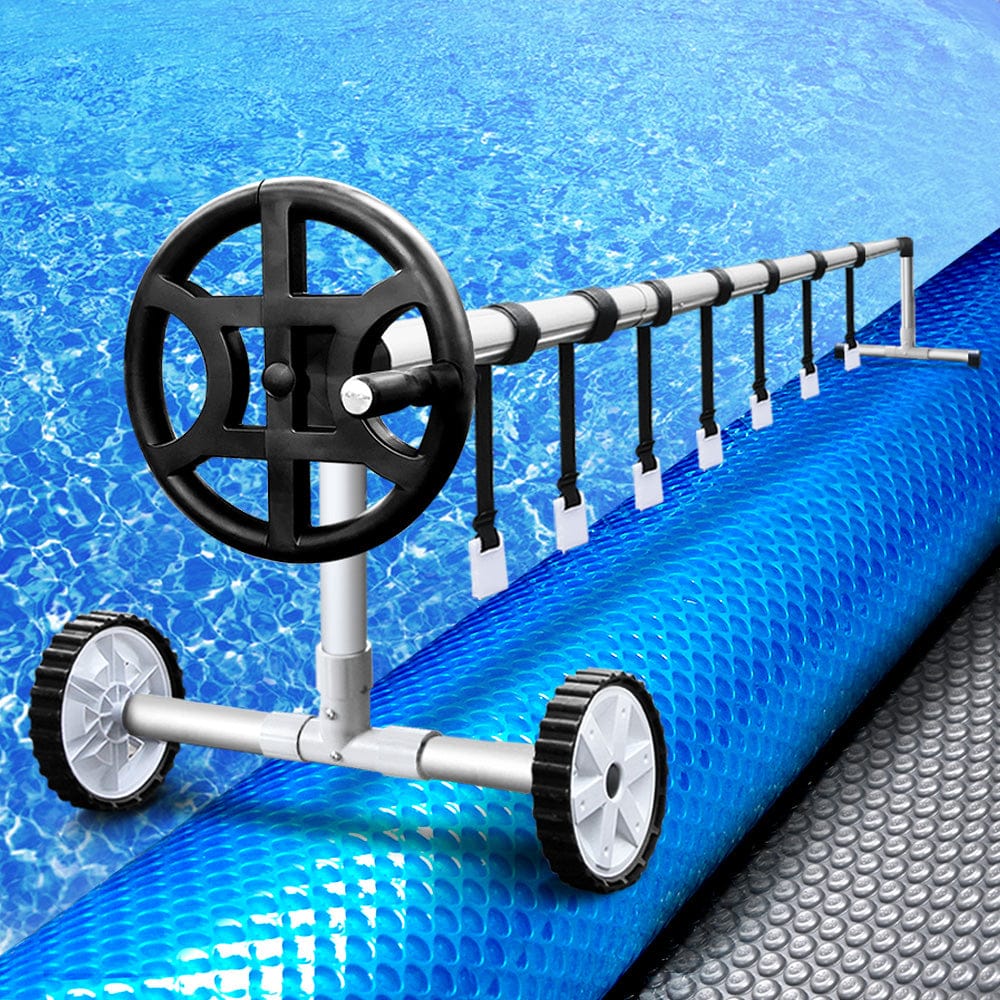 Aquabuddy Pool Cover 500 Micron 10x4m Silver Swimming Pool Solar Blanket 4m Roller, Wheel Adjustable