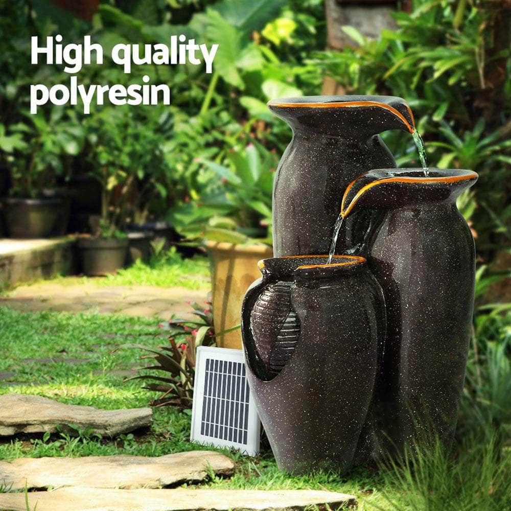 76cm Solar Cascading Water Fountain LED Garden Feature Grey, 76Cm