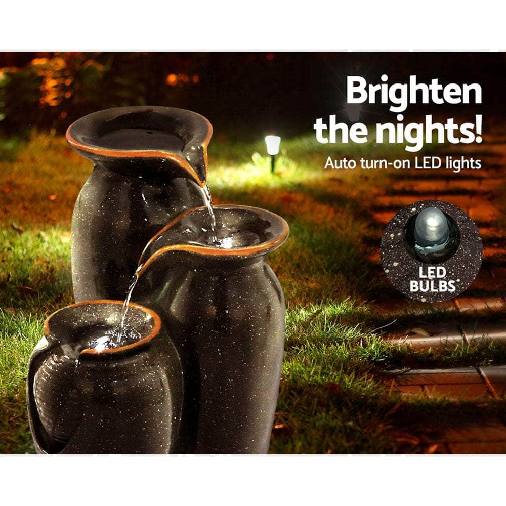 76cm Solar Cascading Water Fountain LED Garden Feature Grey with Fountain & Ponds Accessories