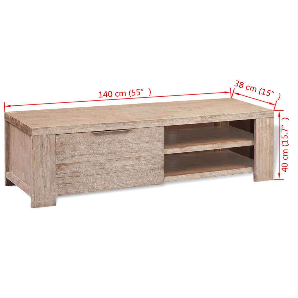 Solid Brushed Acacia Wood TV Cabinet Stand 140cm Entertainment Unit