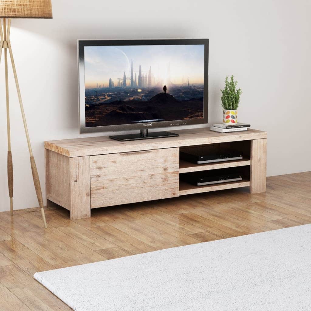 Solid Brushed Acacia Wood TV Cabinet Stand 140cm Entertainment Unit