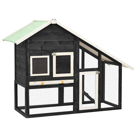 Solid Firwood Rabbit Hutch Grey & White 140x63x120cm Pet House
