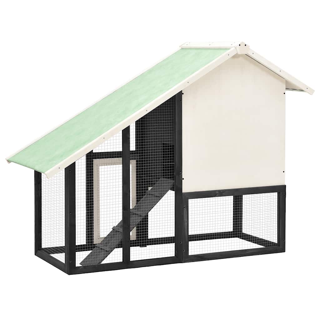 Solid Firwood Rabbit Hutch Grey & White 140x63x120cm Pet House