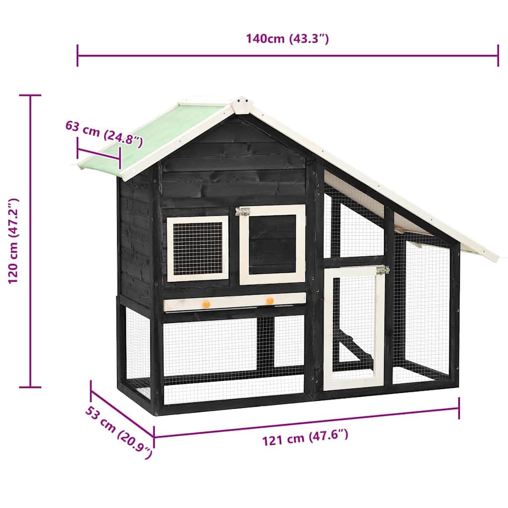 Solid Firwood Rabbit Hutch Grey & White 140x63x120cm Pet House
