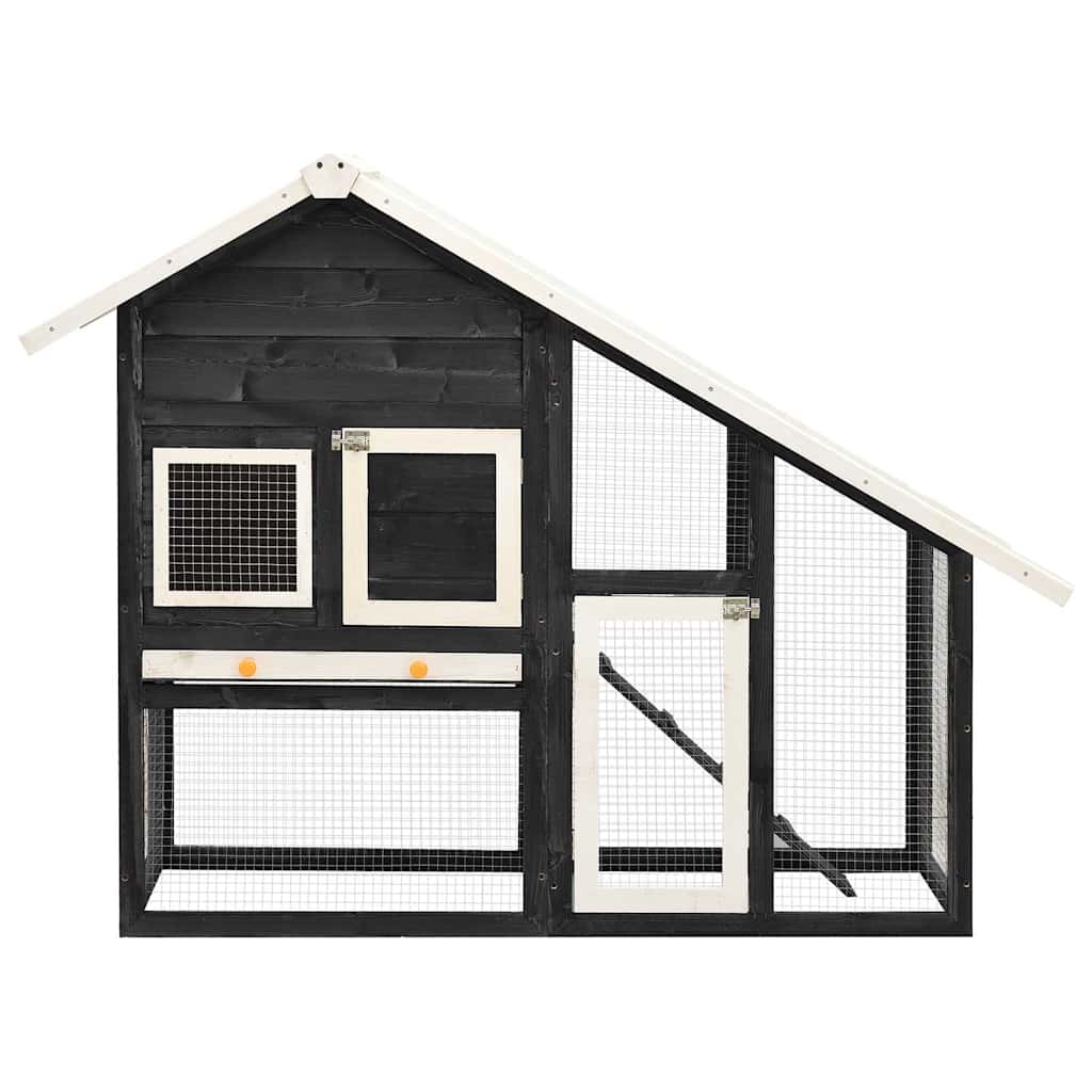 Solid Firwood Rabbit Hutch Grey & White 140x63x120cm Pet House