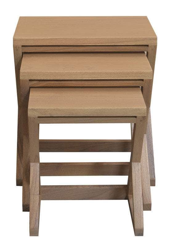 Solid Mahogany Timber Nest Of Tables - Set Of 3 White/Natural