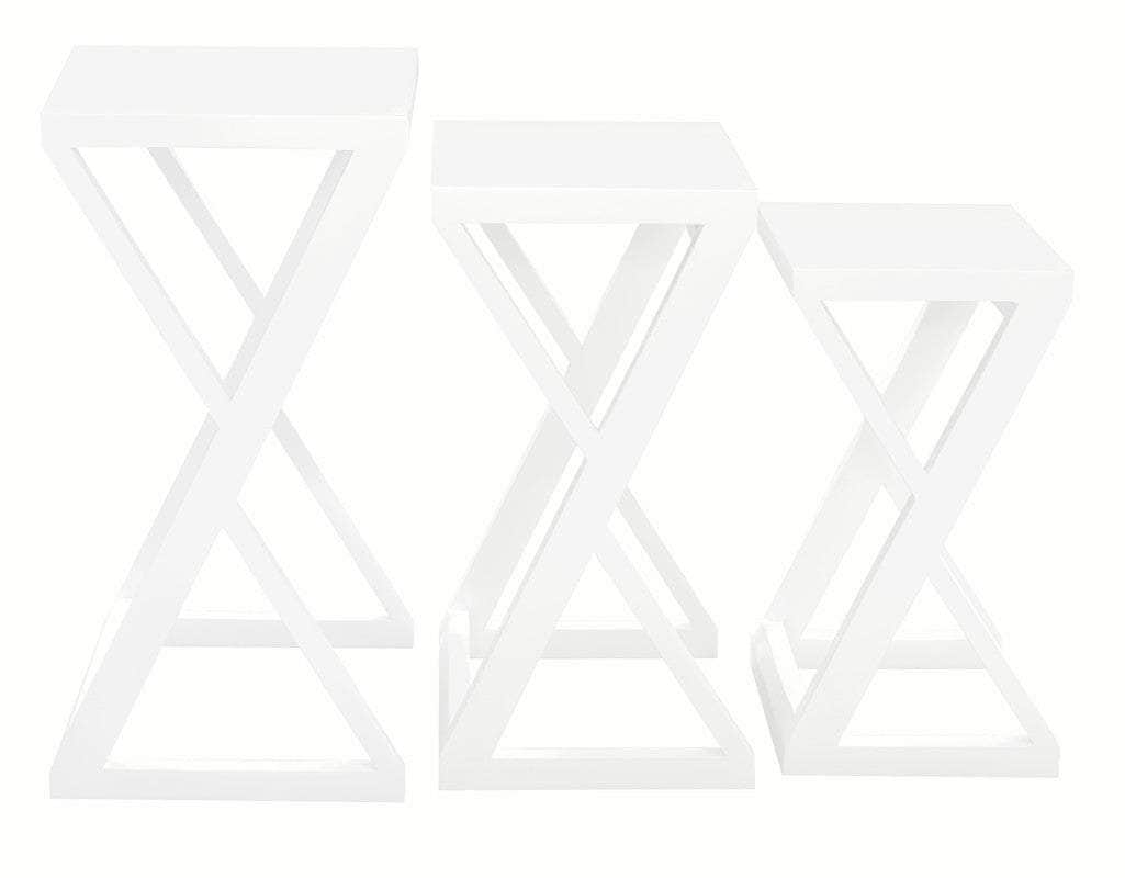 Solid Mahogany Timber Nest Of Tables - Set Of 3 White/Natural