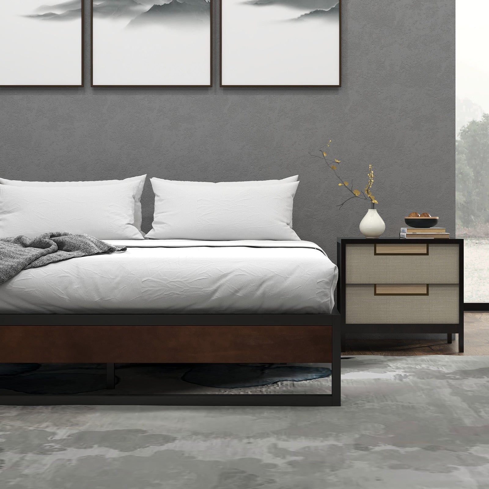 Single Metal and Wood Bed Base With Slatted Support Frame - Metal finish - photo 51