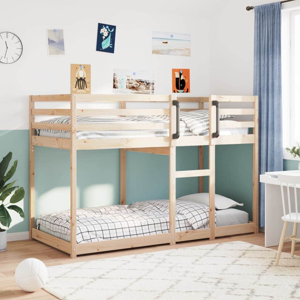 Solid Pine Bunk Bed for Kids with Guardrails and Slatted Base