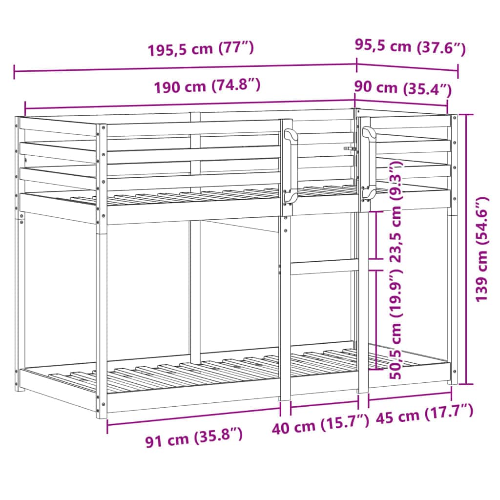 Solid Pine Bunk Bed for Kids with Guardrails and Slatted Base
