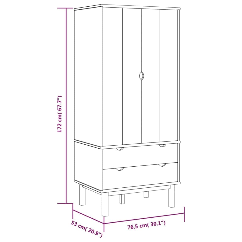 Solid Pine Wood Wardrobe Cabinet Freestanding Clothes Closet with Hanging Rail