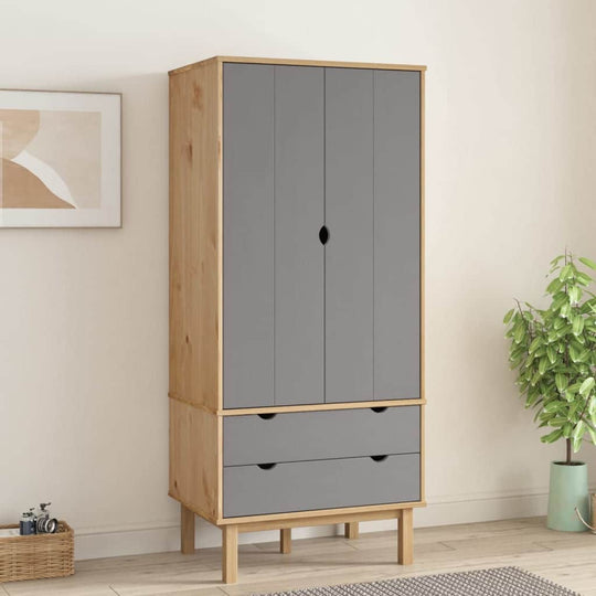 Solid Pine Wood Wardrobe Cabinet Freestanding Clothes Closet