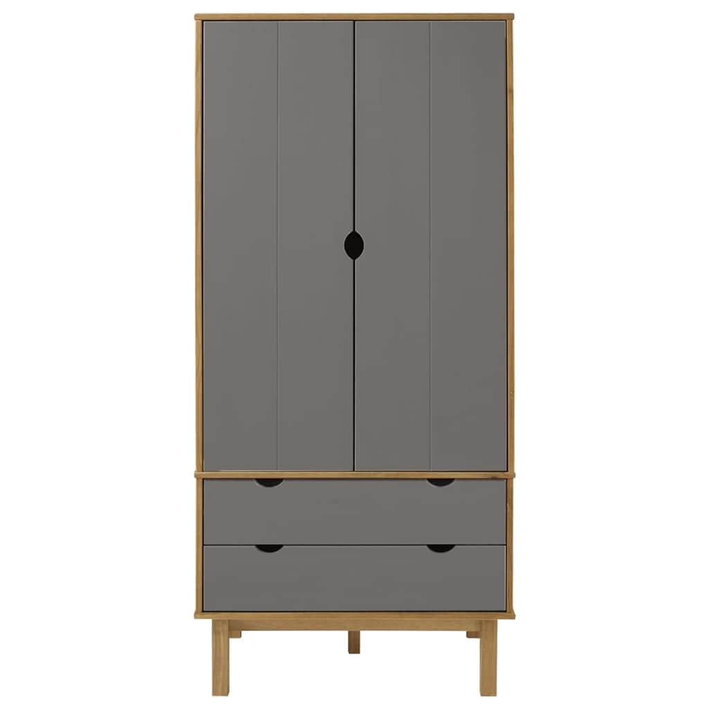 Solid Pine Wood Wardrobe Cabinet Freestanding Clothes Closet with Hanging Rail