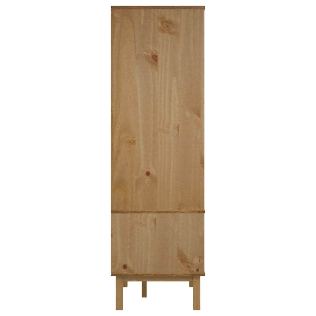 Solid Pine Wood Wardrobe Cabinet Freestanding Clothes Closet with Hanging Rail
