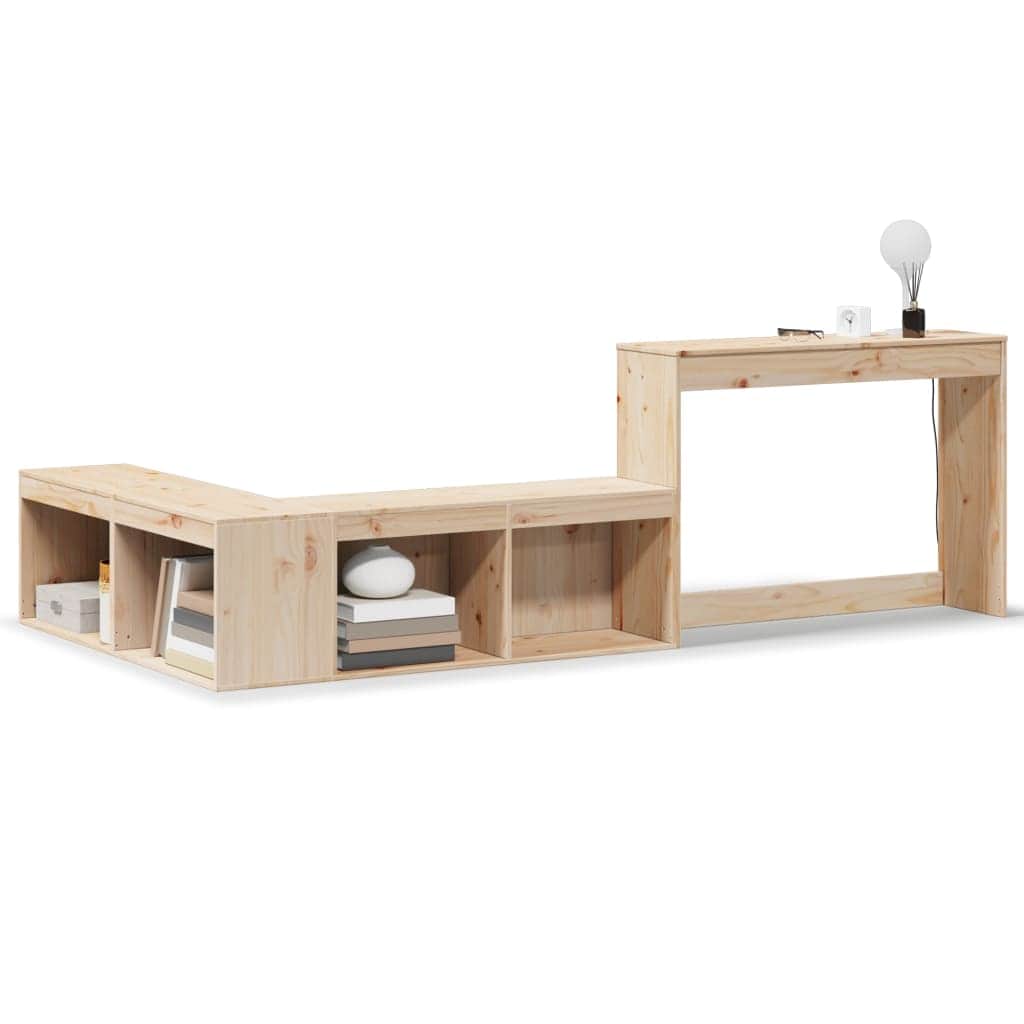 Solid Pinewood Bedside Cabinet with Desk L-Shaped Storage Unit 4 Compartments