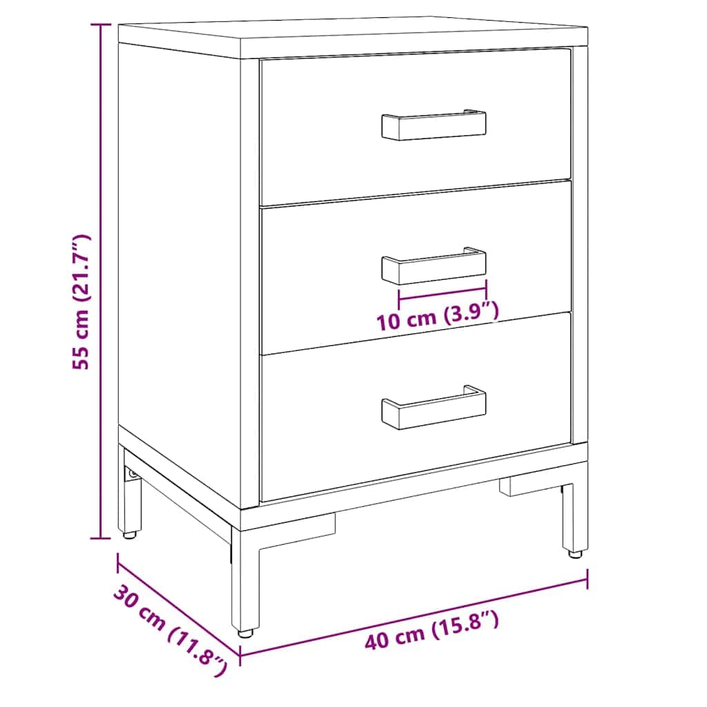 Solid Pinewood Bedside Cabinets 2 pcs 3-Drawer Side Tables with Metal Feet