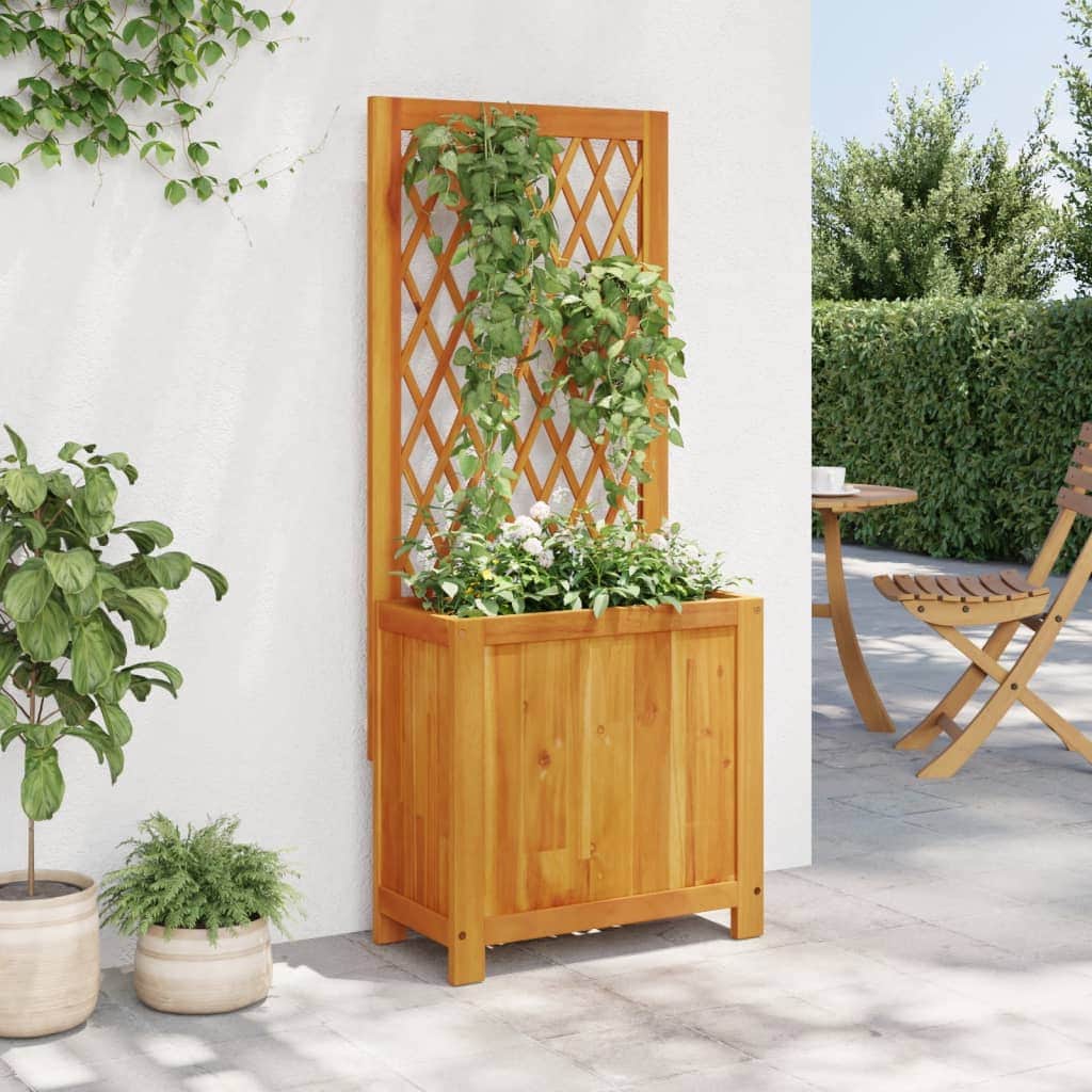 Solid Wood Acacia Planter with Trellis