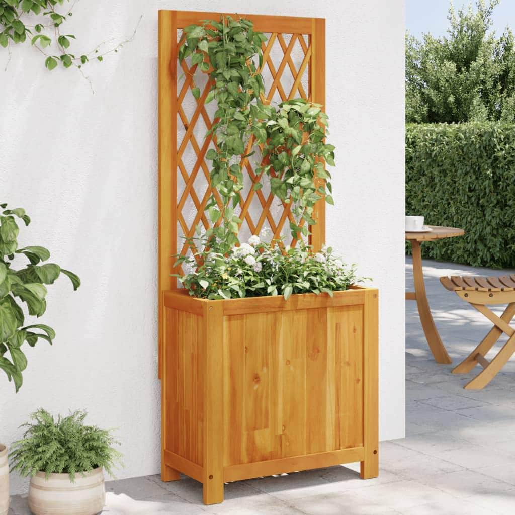 Solid Wood Acacia Planter with Trellis