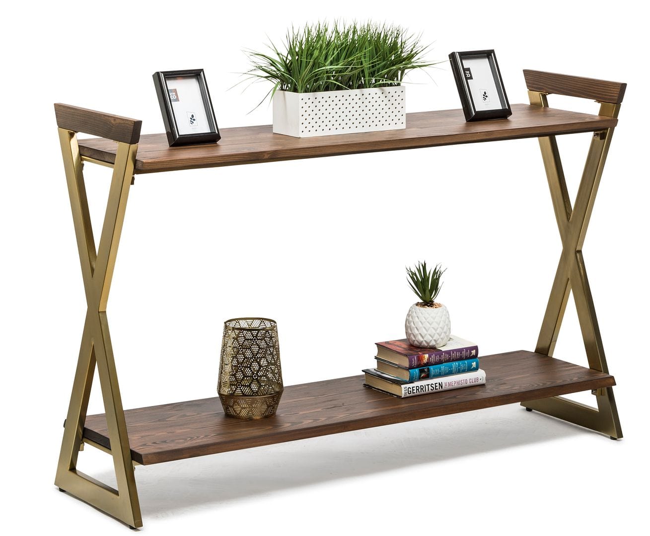 Solid Wood Entryway Console Table with Storage Shelves