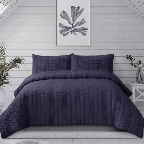 Sommer Indigo Seersucker Stripe Quilt Cover Set King