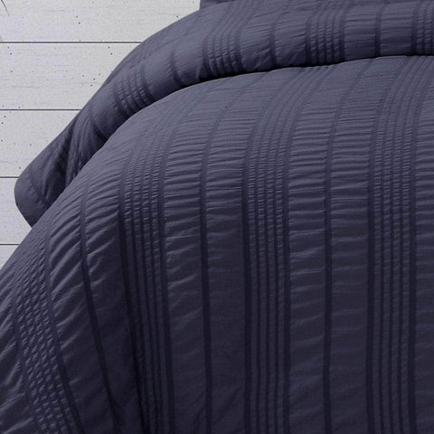 Sommer Indigo Seersucker Stripe Quilt Cover Set King