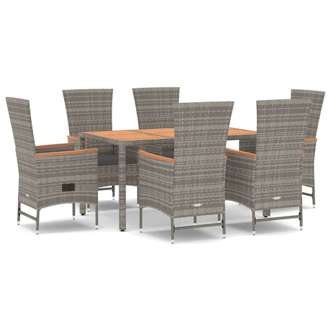 Sophisticated Garden Retreat: 7-Piece Grey Poly Rattan Dining Set with Cushions