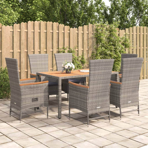 Sophisticated Garden Retreat: 7-Piece Grey Poly Rattan Dining Set with Cushions