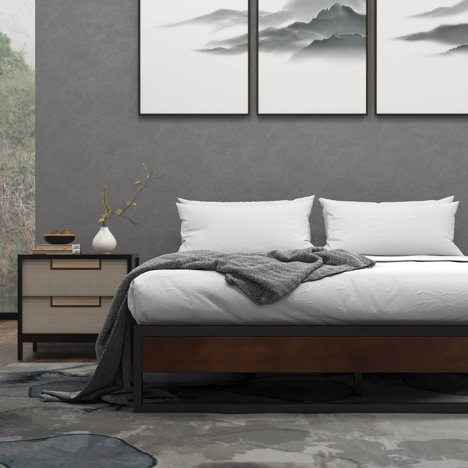 Sorrento Metal and Wood Bed Frame Base Single Size Platform Bedroom