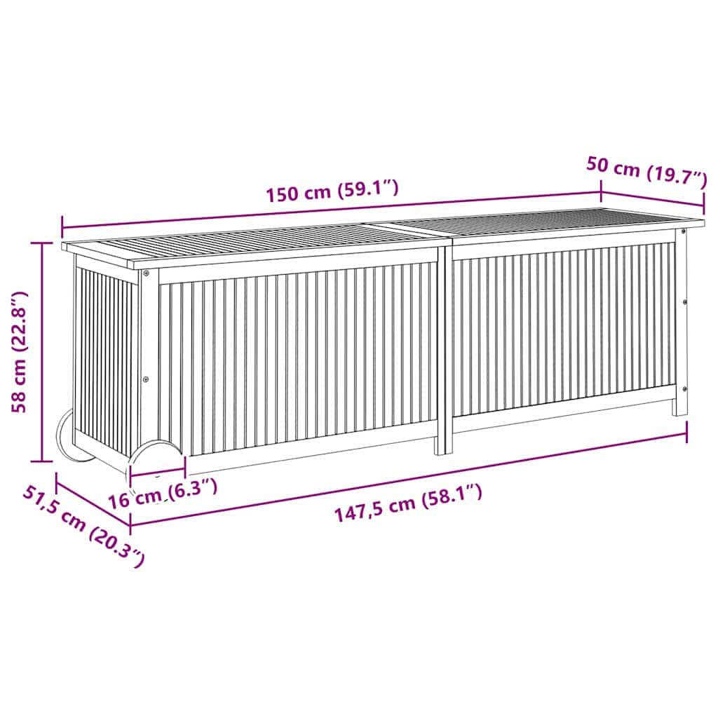 Space Saving Garden Storage Box with Wheels Patio Setup Garden Leisure