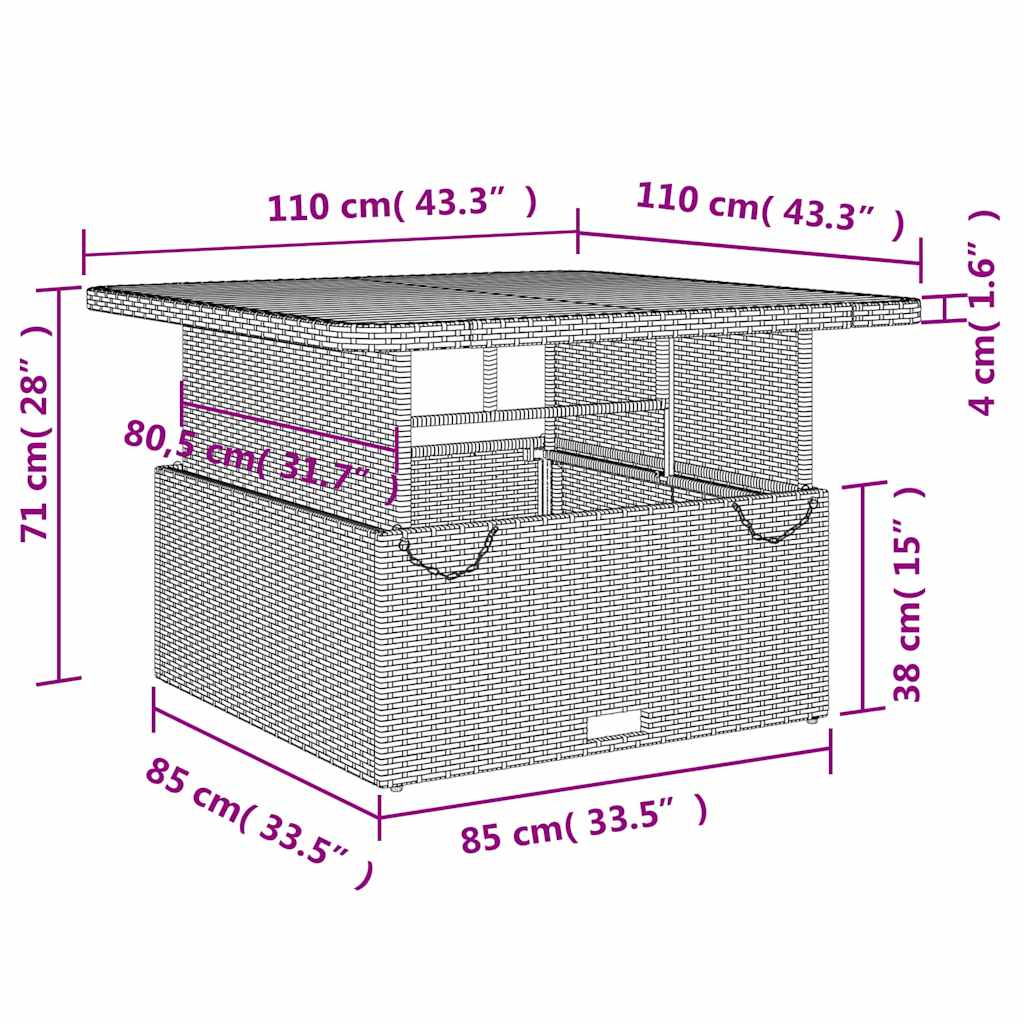 Space Saving Garden Table Grey 110x110x71 cm Patio Setup Home Comfort