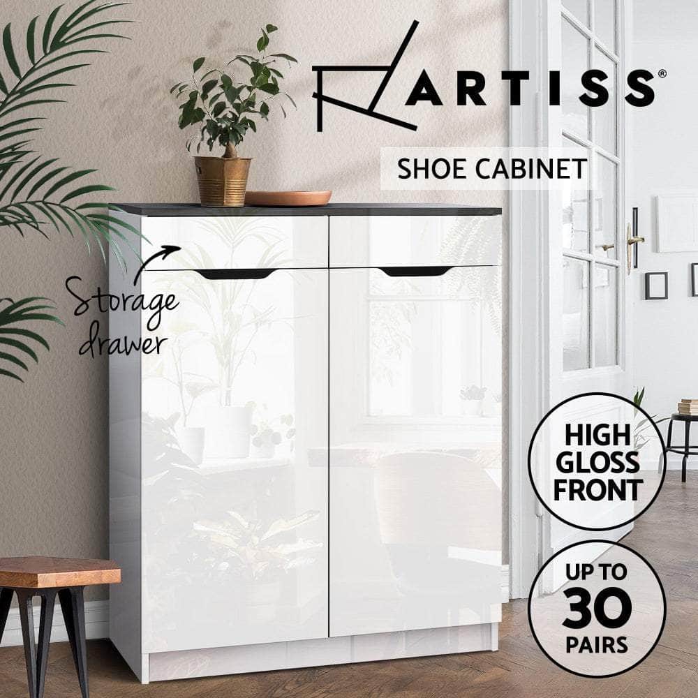 Spacious White Shoe Rack Cabinet - 30 Pairs