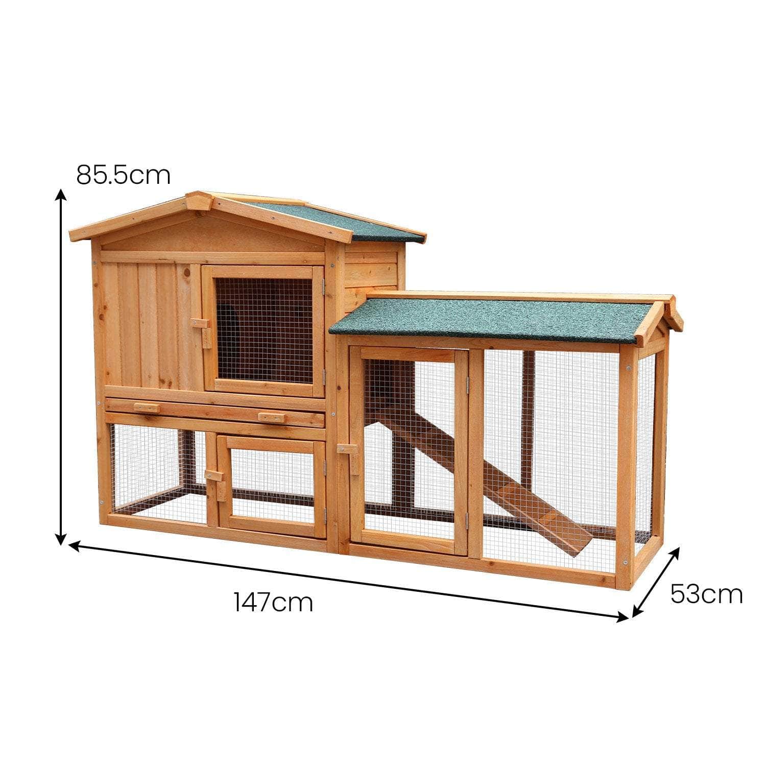 Spacious Wooden Chicken Coop & Rabbit Hutch + Ramp