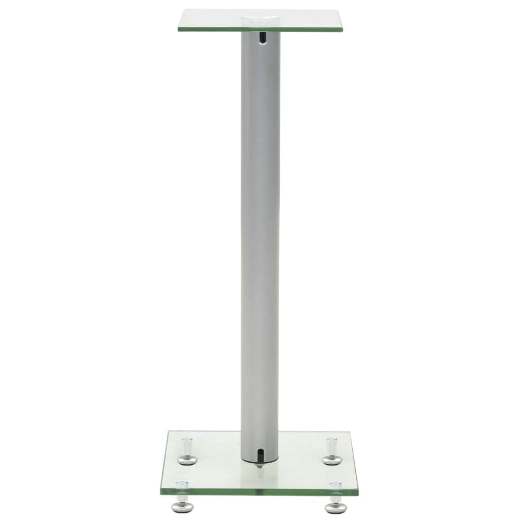 Speaker Stands 2 pcs Tempered Glass 1 Pillar Design Silver