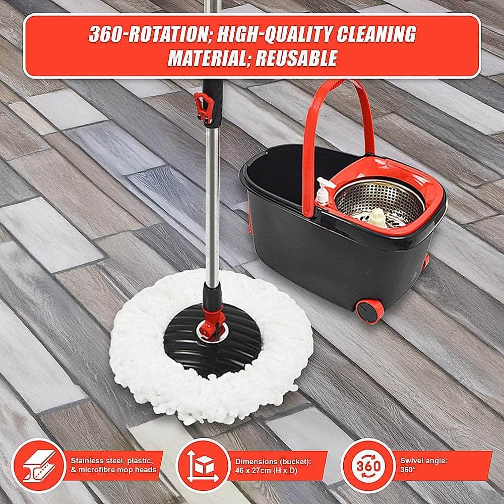 Spin Rotating Mop And Bucket Set - 4 Microfibre Mop Heads