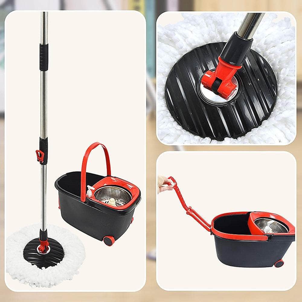 Spin Rotating Mop And Bucket Set - 4 Microfibre Mop Heads