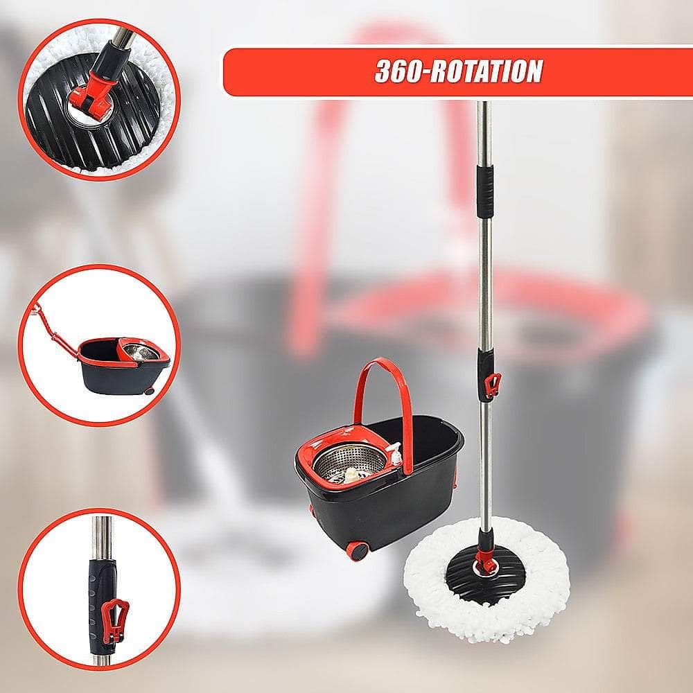 Spin Rotating Mop And Bucket Set - 4 Microfibre Mop Heads