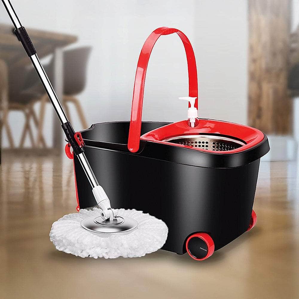 Spin Rotating Mop And Bucket Set - 4 Microfibre Mop Heads