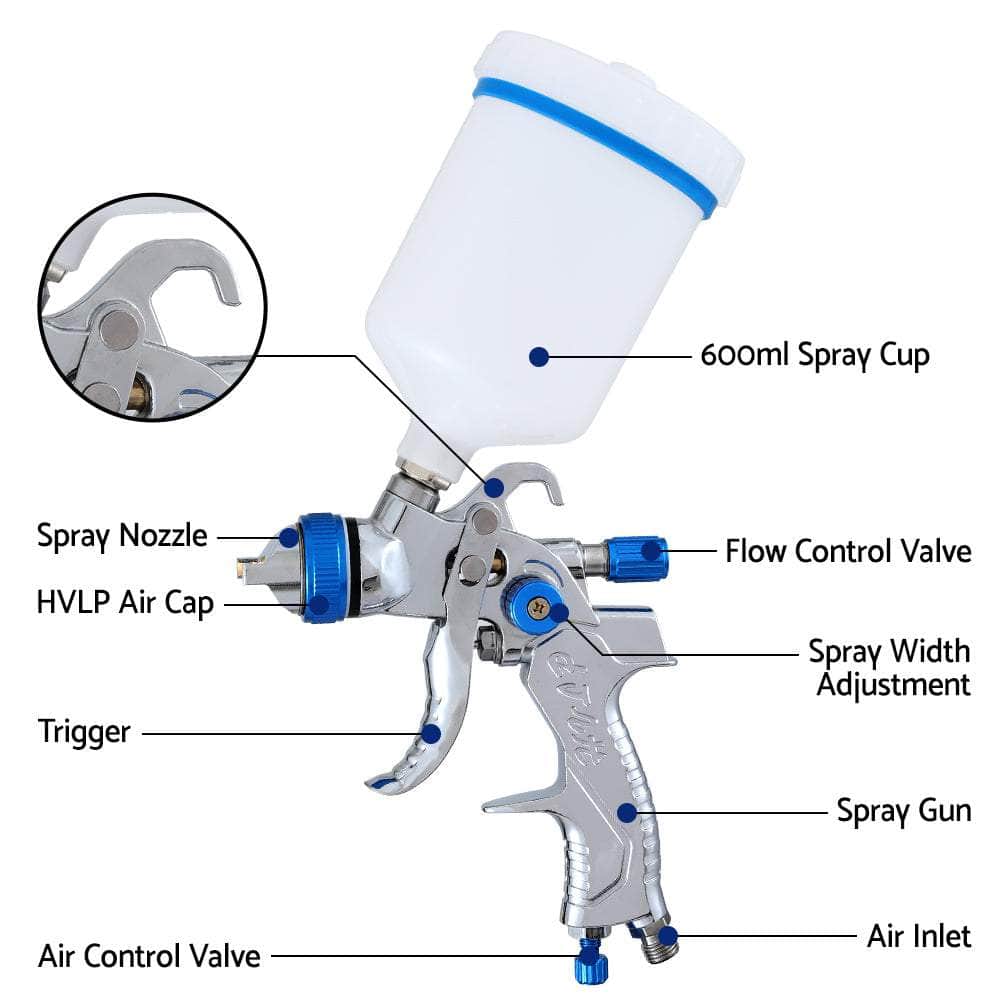 Spray Gun Paint Gun HVLP Gravity Feed 1.4mm 1.7mm 2.0mm Nozzles Included