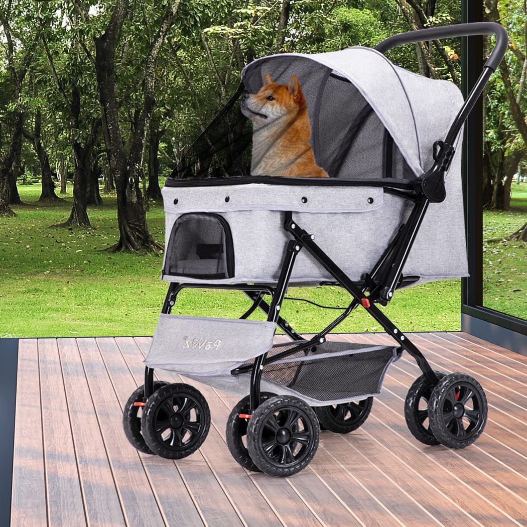 Pet Stroller Pram Dog Carrier Trailer Grey | Grey colour