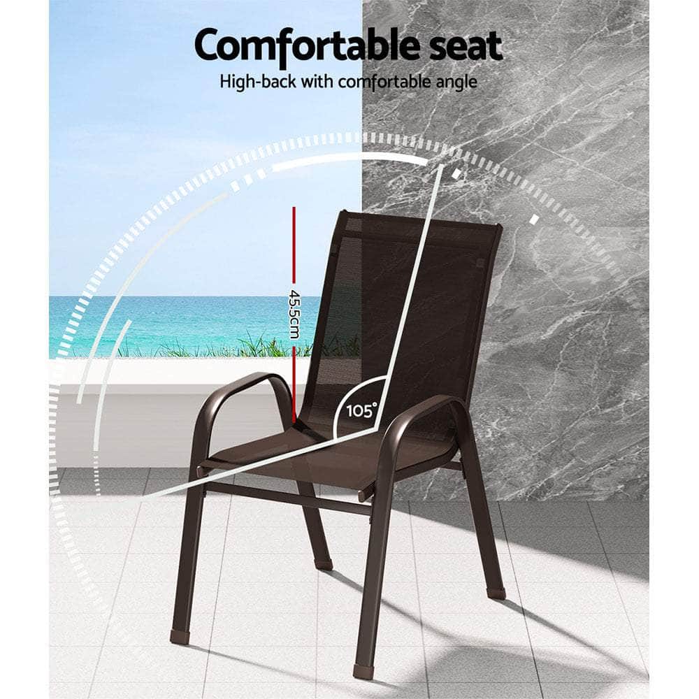 Stack Up Style: 6 Stackable Outdoor Dining Chairs in Elegant Brown